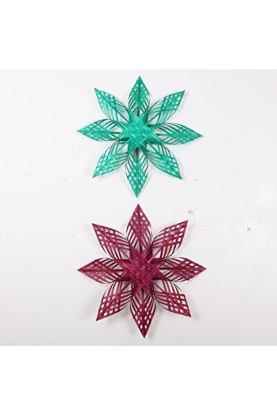 Mylamp مجموعة نجوم ملونة من الخيزران الطبيعي مكونة من قطعتين - ديكور عيد الميلاد 60 × 10 سم