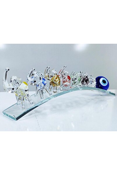 SUME Nazar Boncuklu Yedili Fil Figürlü Cam Bereket Biblo