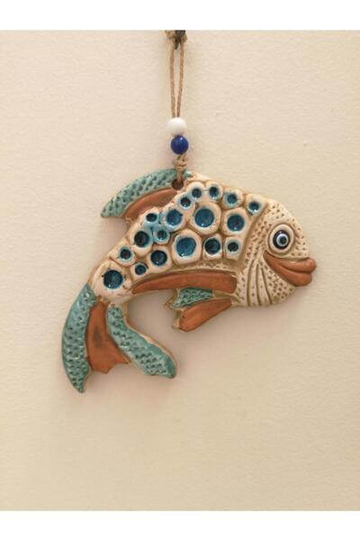 SUME Seramik Mini Kıvrık Balık Dekoratif Duvar Süsü 16x13 Cm