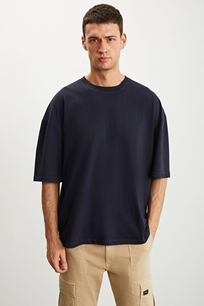 GRIMELANGE Ανδρικό Rhett - Μπλουζάκι Navy Blue Oversize, 100% οργανικό βαμβάκι, χαλαρή εφαρμογή