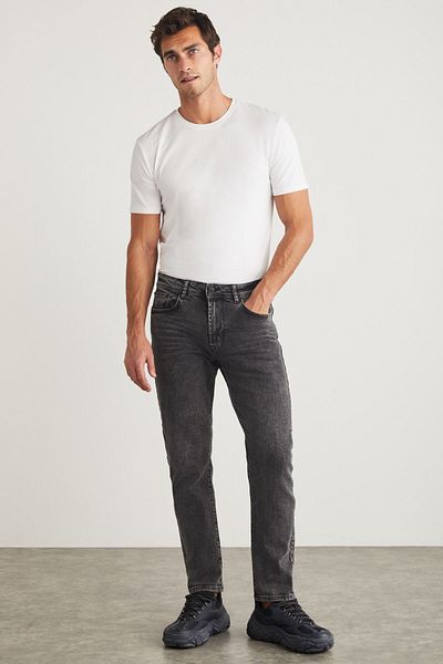 GRIMELANGE Antonia Men's - Stretch and Thick Texture Gray Jeans: Pipe Leg, Magic Denim Jeans