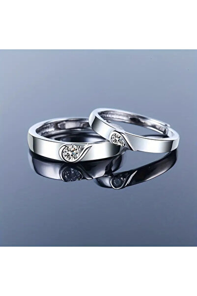 Karem Jewellery Kalp Motifli Gümüş Kaplama Çift Alyans Yüzük Kadın&Erkek