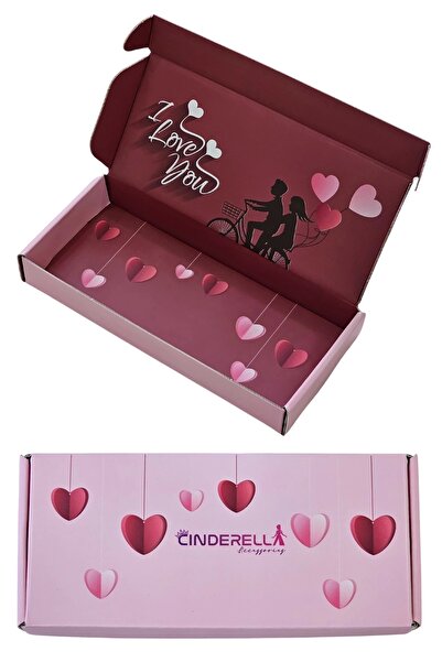 Cinderella I LOVE YOU Özel Hediye Kutusu Pembe 3x10x22cm- Kadına Sevgiliye Kı...
