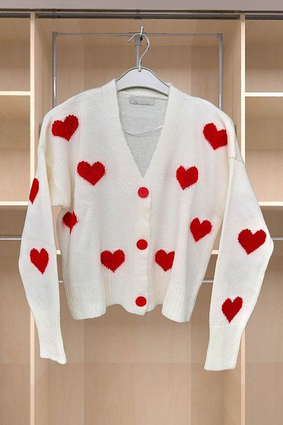 KYLE XM Ecru Red Heart Knitwear Cardigan
