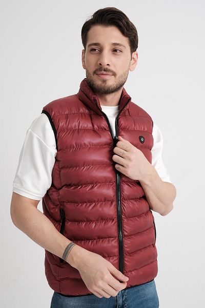 Piyera Men's Polyester Elyas Burgundy Quilted Vest with Zippered Pockets - 1004