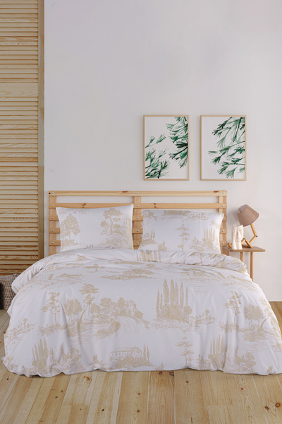 Marielouhome Set de husă de pilotă dublă, bej vintage, 100% bumbac