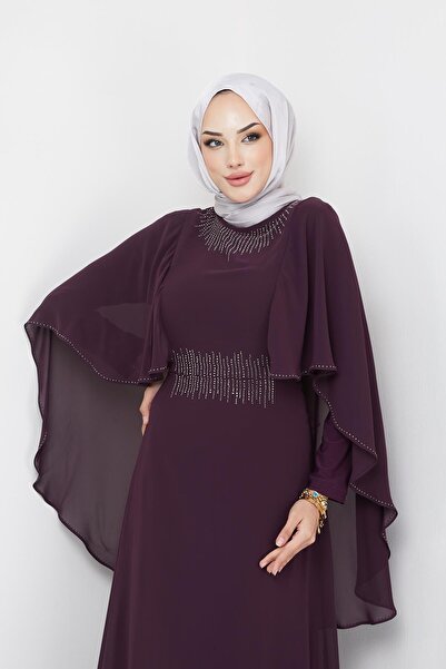 Olcay Stone and Cape részletes Chiffon Hidzsáb estélyi ruha DAM 1650