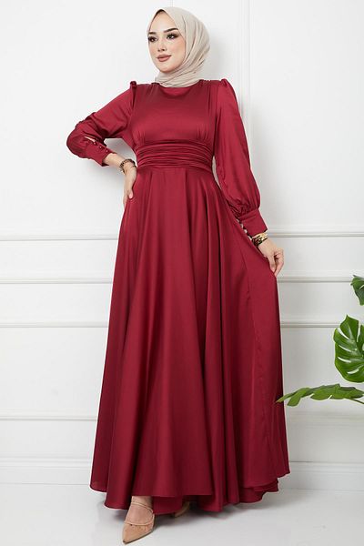 Olcay Rochie de seara cu curea cu pliuri in talie CLARET 1595