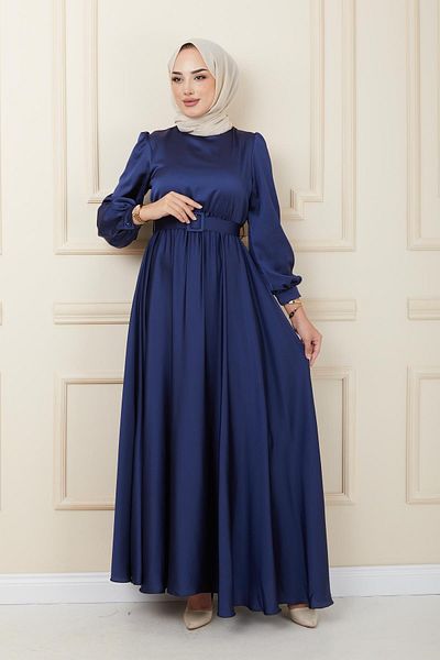 Olcay Ausgestelltes Abendkleid mit Gürtelzubehör MARINEBLAU 1602