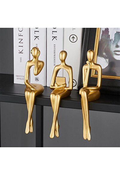 SUME İskandinav Tarz Dekoratif 3 Adet Soyut Düşünen Heykel Biblo Ev Dekorasyon Raf Dekoru Oturma Odası Ak