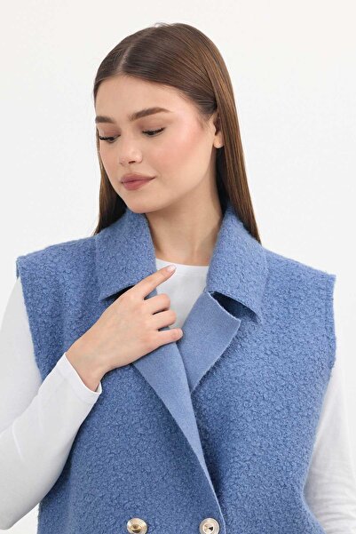 Rays 3016A Düğme Detay Buklet Yelek Mavi