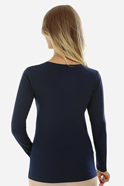 Almila Μακρυμάνικο μπλουζάκι με λαιμόκοψη σε σχήμα V εφαρμοστό Γυναικείο μπλουζάκι 2039-Βαμβακερό ελαστικό ύφασμα Μπλούζα που εφαρμόζεται στο σώμα