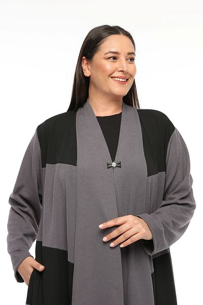 Laden Plus Size Women's Draped Oversize Knitted Spring Mother Gray Asymmetrical Cardigan