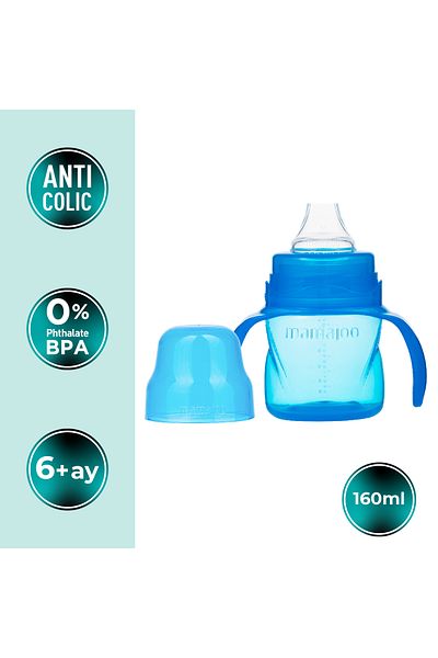 Mamajoo Sippy-Free Educational Cup with Handle, 160 Ml, Blue, 6 Months, 1 Piece