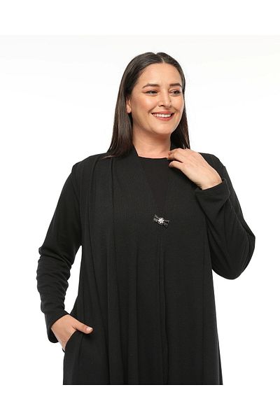 Laden Large Size Seasonal High Quality Mother Black Asymmetrical Women's Cardigan