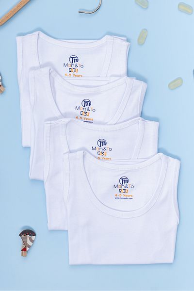 MAN&TO 4-Piece Boy's White Lycra Tank Top (95% Cotton, 5% Licra)
