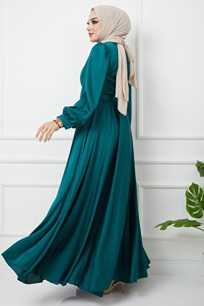 Olcay Φαρδύ βραδινό φόρεμα με αξεσουάρ ζώνης Πράσινο 1602