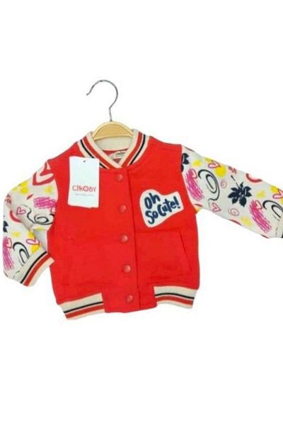 Çikoby Baby Girl Children's Sleeves Patterned Thick College Cardigan with Ribbon Inside