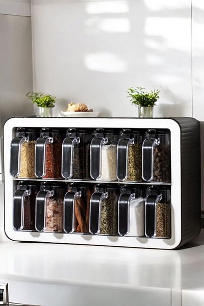 decorev Luxury Stand 12-Piece Spice Rack with Spoon Lid Spice Rack Set