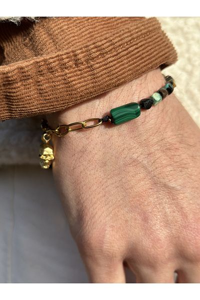 CAPO by Aytaç Yamaç Capo African Turquoise and Malachite Stone Special Design Men's Bracelet