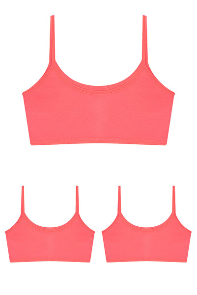Arma Yıldız 3 Pieces Pink Young Girl's Bra - Half Undershirt, No Pads, Cotton Training