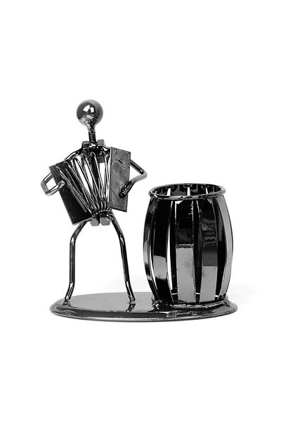 SUME Decorative Accordion Playing Man Metal Pen Holder Table Ornament