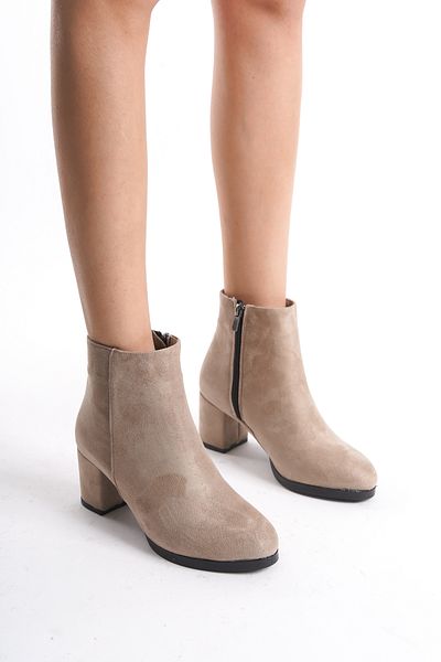 Santamarina Γυναικείες κοντές μπότες Liva Beige Suede Flat Heeled