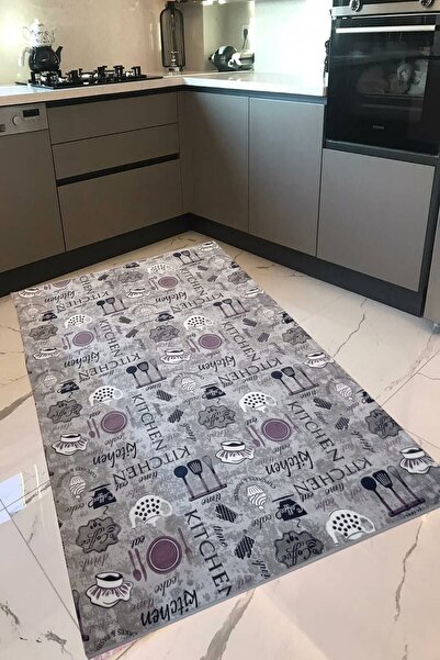 PANDA HALI Mutfak Halısı&yolluk Makinede Yıkanabilir Kaymaz Taban Gri