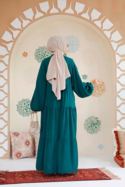 Neva Style Emerald Green Pleated Hijab Dress - 20612Zy