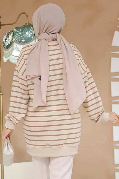 Neva Style مخطط المنك الحجاب تونك 30175V