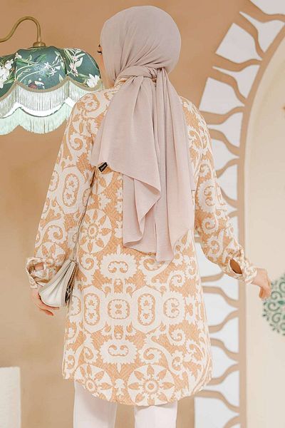 Neva Style تونيك حجاب فيسكوز - منقوش، بسكويت 11663BS