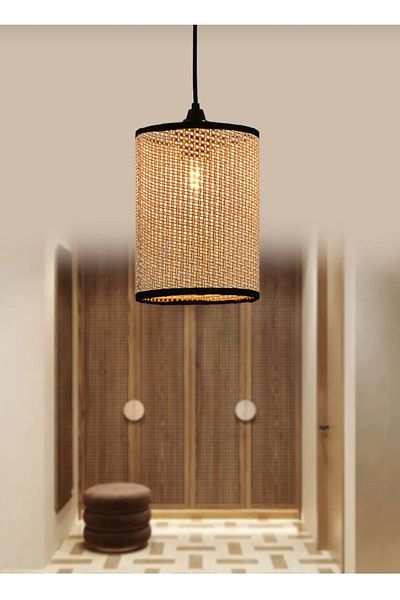 Semboldekor Cylinder Cake Wicker Black Single Chandelier