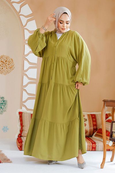 Neva Style Φόρεμα Hijab με Πλισέ Πράσινο Δάπεδο - 20612YY