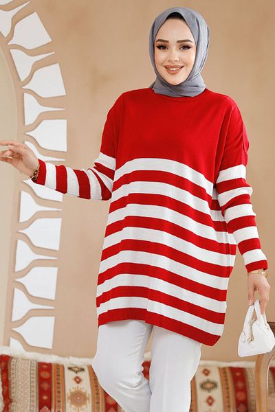 Neva Style سترة تونيك مخططة باللون الأحمر - 5325K