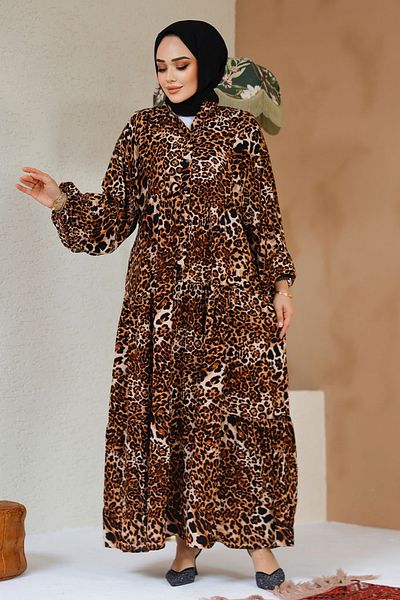 Neva Style Rochie Hijab cu imprimeu leopard 20572LP