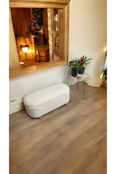 BEYLERBEYİ Krem peluş kumaş puf ,Ev içi oturma pufu , dekoratif puf, kapı ken...