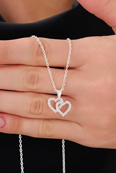 carrot silver 925 Ayar Gümüş Çift Kalp Kolye