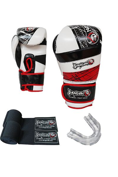 Dragondo Red Land Durable Performance Product Boxing Muay Thai - Kick Boxing Gloves Set of 3 Black Giftoom Gloves