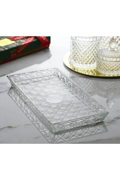 FAIR HOME حامل عرض زجاجي مستطيل الشكل على شكل قطرة - طبق فاكهة