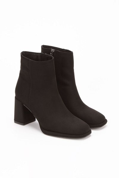 ŞAWURO cizme de dama din piele intoarsa neagra inaltime toc 7 cm