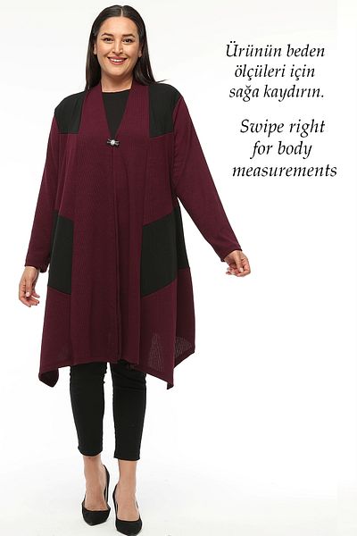 Laden High Quality Claret Red Asymmetric Cardigan - Seasonal, Large Size Women