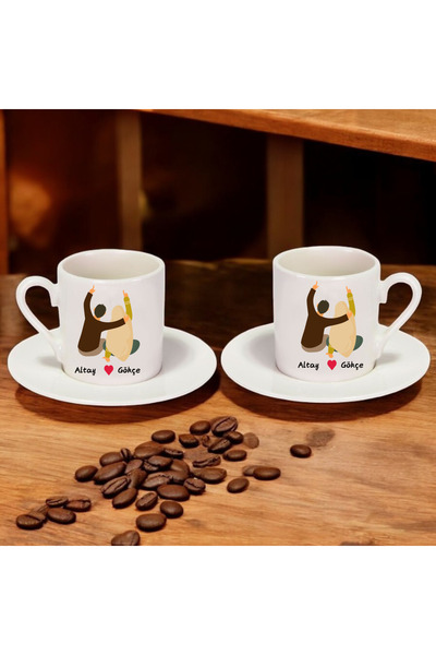 D&Y GAUDERY 2 li İsim Yazılabilir Karı Koca Porselen Türk Kahvesi Fincanı 4 P...