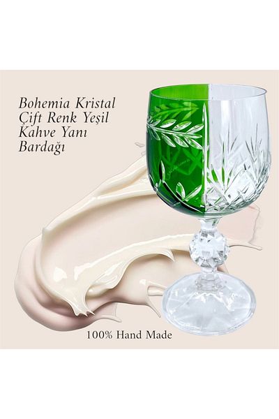 Kristal Market Handmade Crystal Bohemia Green Double Color Decorative Presentation Stand Footed Goblet Coffee Side Water Glass