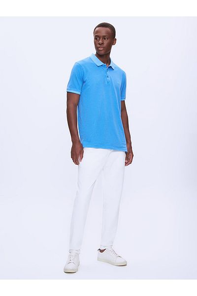 Ltb Tricou albastru cu gât polo cu efect decolorat