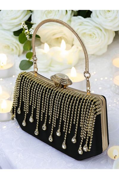 Biçanta Rochie de seara dama din satin negru - Geanta de nunta si logodna