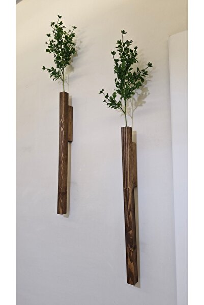 ViraHome 2'Li Dekoratif Ahşap Çiçeklik Duvar Dekoru Rustik Çiçeklik Yapay Çiçek Ev Antre Balkon Saksılık 50cm