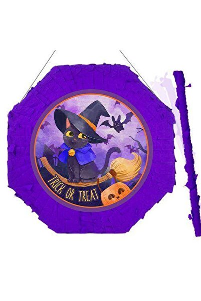 Parti Dükkanım Halloween Cadı Kedi Pinyata 42 Cm + Sopası