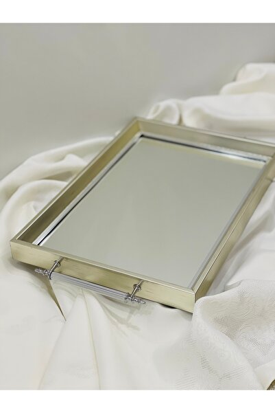 IŞILTI Gümüş Renk Aynalı Çay Tepsisi, Sunum Tepsisi, Çeyizlik