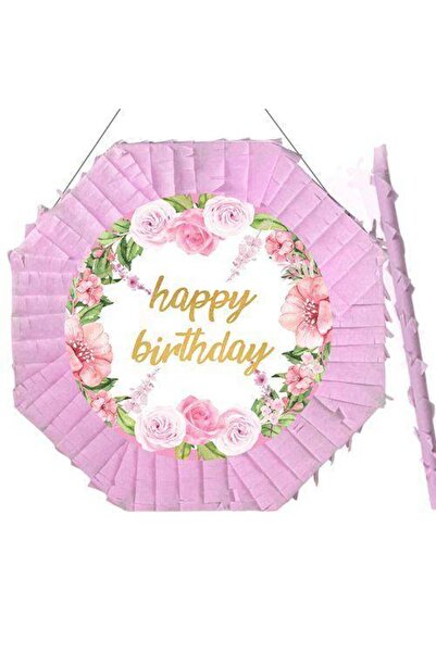 Parti Dükkanım Happy Birthday Çiçekli Pinyata 42 Cm + Sopası