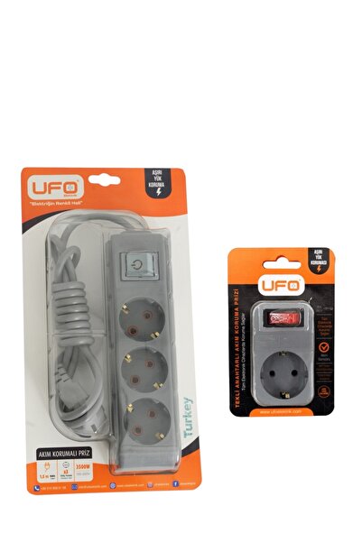 UFO akım korumalı set gri renk 1.5 mt kablolu +tekli akım korumalı